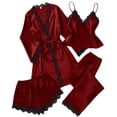thumbnail image 2 of Women's 4 Piece Soft Satin Pajama Set Sleepwear Burgundy S, 2 of 7