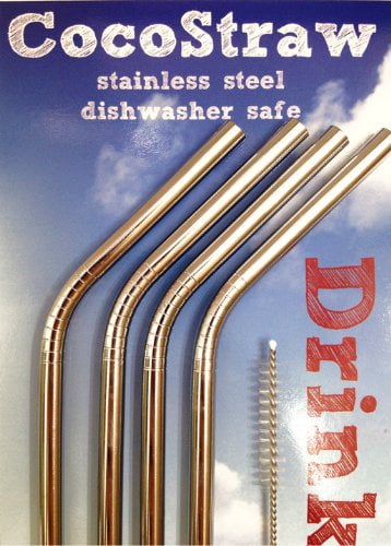 4 Stainless Steel Drink Straws + Cleaning Brush CocoStraw Brand Drinking Straw Metal Washable NON-TOXIC Unbreakable