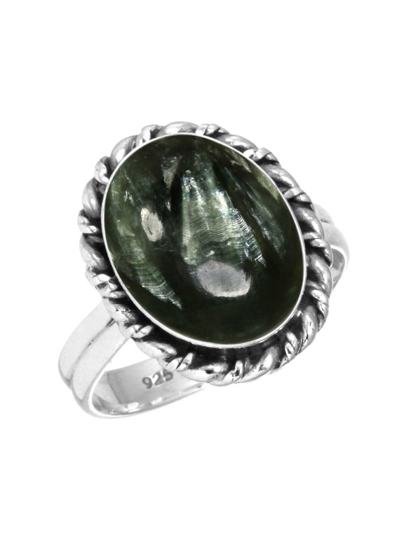 Natural Seraphinite Ring 925 Sterling Silver Handmade Jewelry