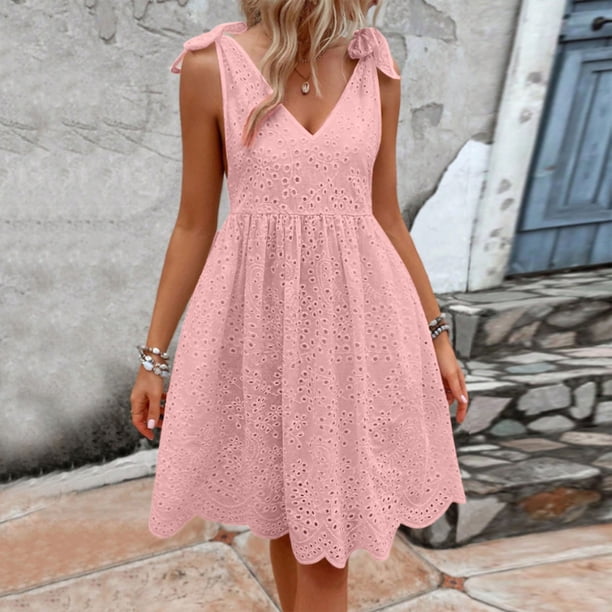 WILLBEST Vestidos Casuales para Mujer con Curvas, Nuevo Vestido de Mujer de Longitud Media con Encaje Jacquard, Ahuecado, Ajustado, Cuello En V, Vestido Grande para Mujer Mediana