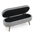 thumbnail image 5 of Ottoman Oval Storage Bench, Linen Upholstered Bench with Rubber Wood Legs and Storage Space, Footstool Ottoman for Living Room, Entryway, Bedroom and Window Seating, Grey, 5 of 8
