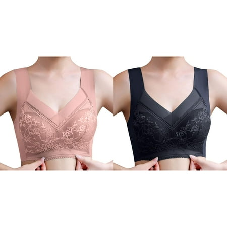 (2-Pack) Kcodviy Women Full Cup Thin Pack Bras for Women Underwear Plus Size Wireless Women Bras Wireless Cotton Sports Bra Lace Bra Medium Bra Cover Cup Large Super Push Up Bra Size Vest Bra