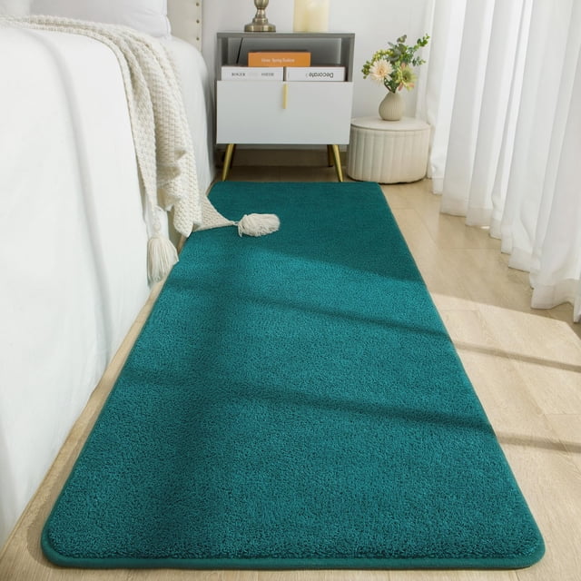 Alfombra Runner B BENRON Soft para dormitorio, 60 x 180 cm, color verde azulado