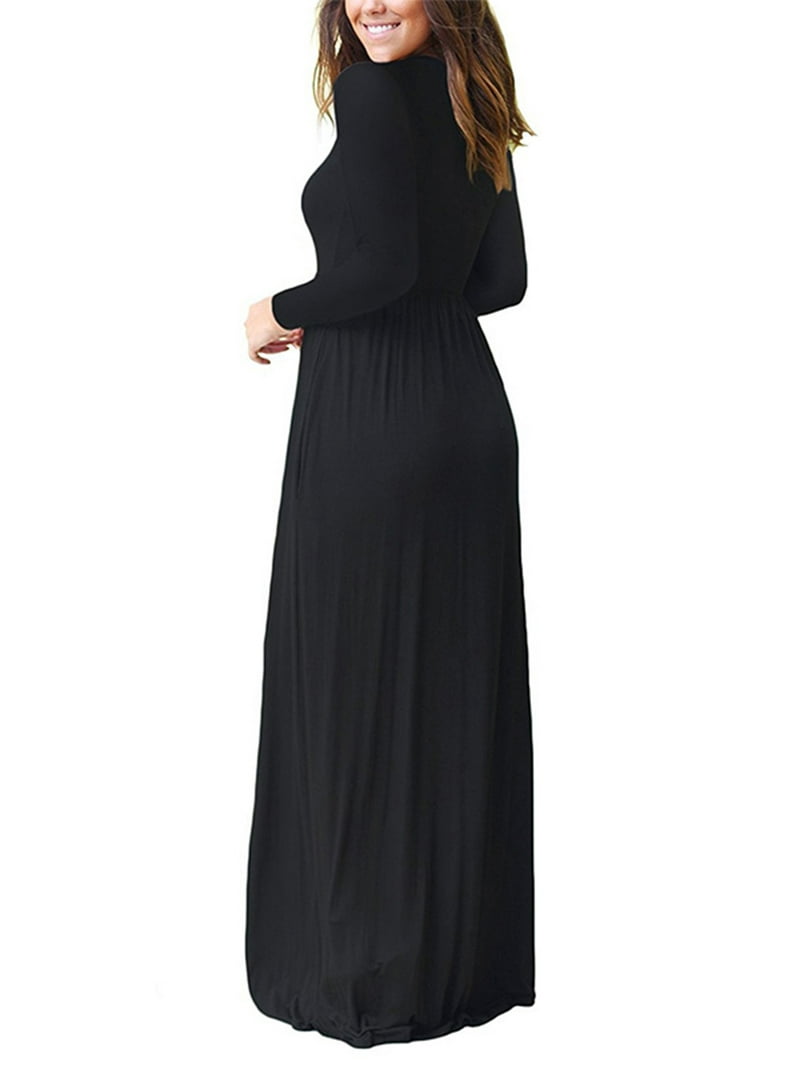 Colisha Women Fall Winter Maxi Dress Casual Loose Pockets Long Dress Long  Sleeve Beach Solid Maxi Dress Evening Party Wrap Long Dress Loungewear