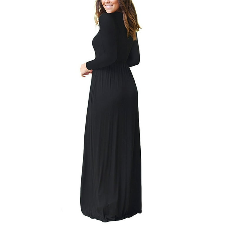Colisha Women Fall Winter Maxi Dress Casual Loose Pockets Long Dress Long  Sleeve Beach Solid Maxi Dress Evening Party Wrap Long Dress Loungewear -  Walmart.com