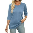 thumbnail image 2 of DJskiyers 3/4 Sleeve Tops for Women 2025 Spring Shirts Casual Textured Tshirts Round Neck Work Blouses Stretchy Basic Tees, Work Tops for Women, Women's Tees 3/4 Sleeve, 2 of 6