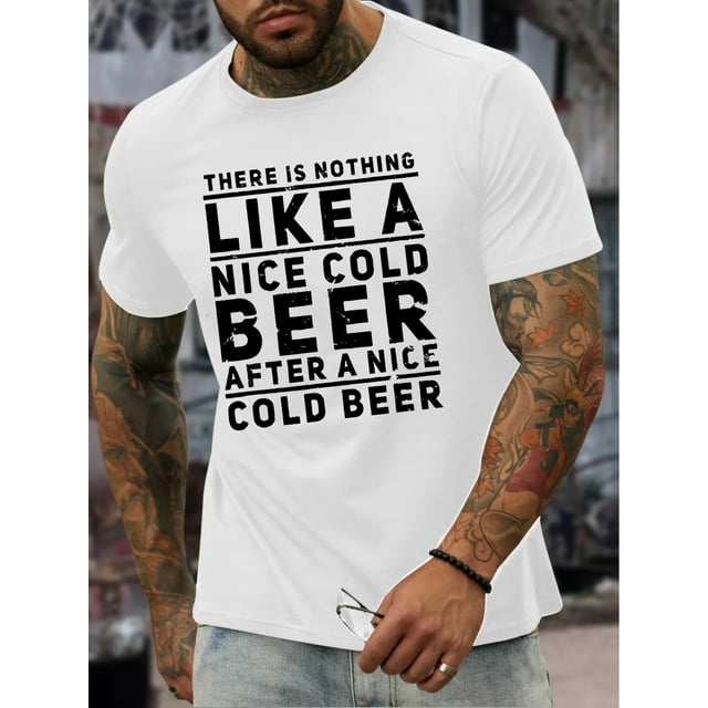 Camiseta cómoda de manga corta con estampado "LIKE A NICE COLD BEER" para hombre, ideal para verano, actividades al aire libre y tiempo libre.
