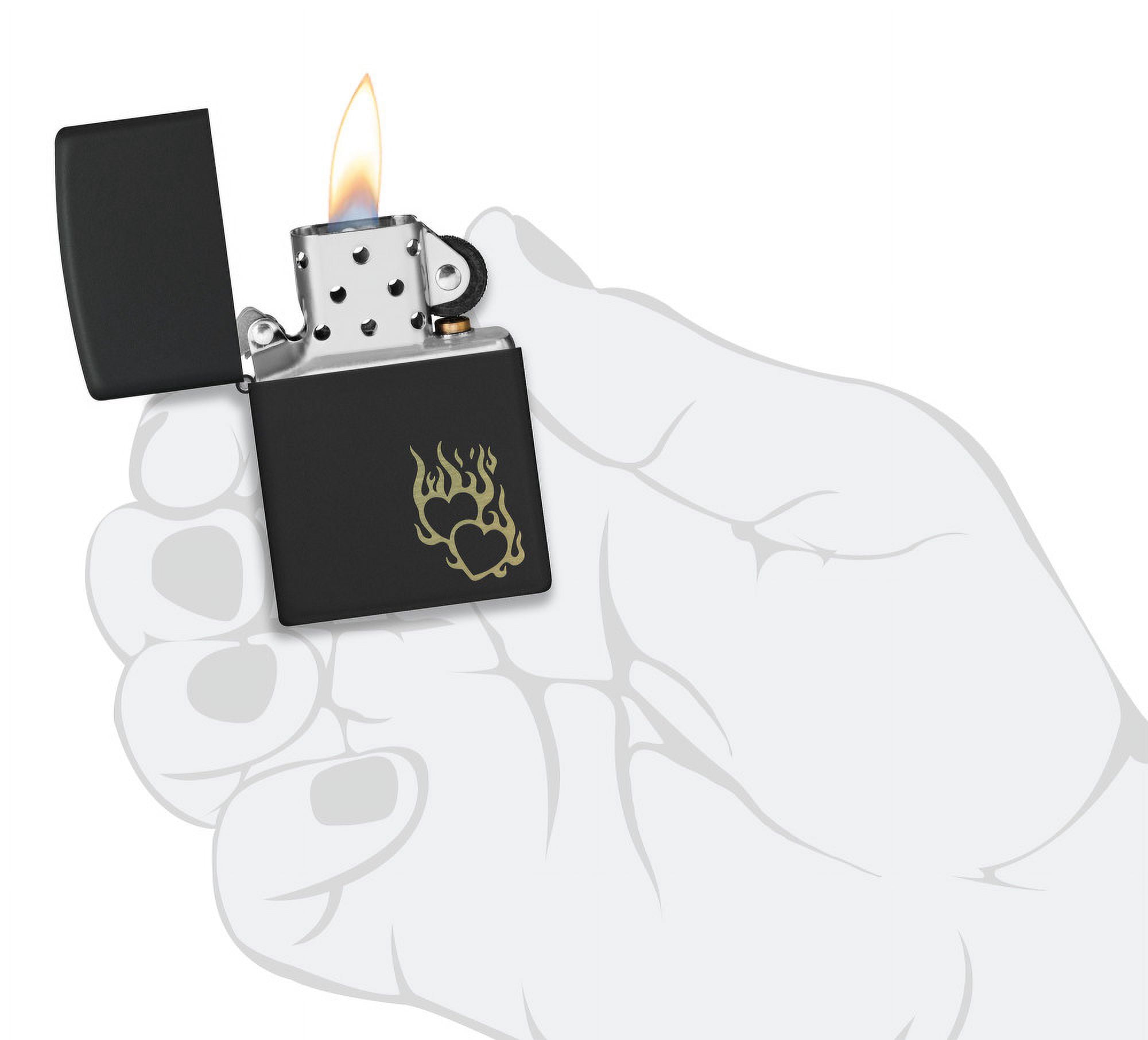 Zippo Fire Heart Design Black Matte Pocket Lighter