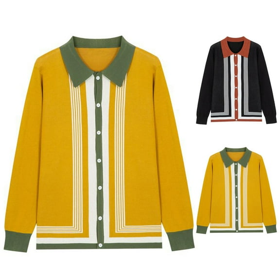 Lovskoo 2024 Cardigan Sweaters for Men Winter Long Sleeve Button Color Contrast Design Sweater Cardigan Black