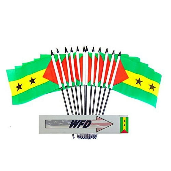 Pack of 12 4"x6" Sao Tome Polyester Miniature Desk & Little Table Flags, 1 Dozen 4"x 6" So Tom and Prncipe Small Mini Hand Waving Stick Flags