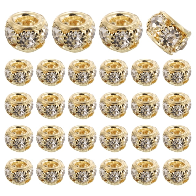 Uxcell 40Pcs 8mm Perlas de Rhinestone de Gran Agujero, Perla Espaciadora Europea a Granel (Oro)