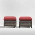 thumbnail image 2 of Unnifurnzi Outdoor Ottoman Set of 2-All Weather Wicker Outdoor Footstool with Removable Cushions Outdoor Olefin Fabric Patio Ottoman for Deck Porch Balcony Garden-Gray/Red, 2 of 7