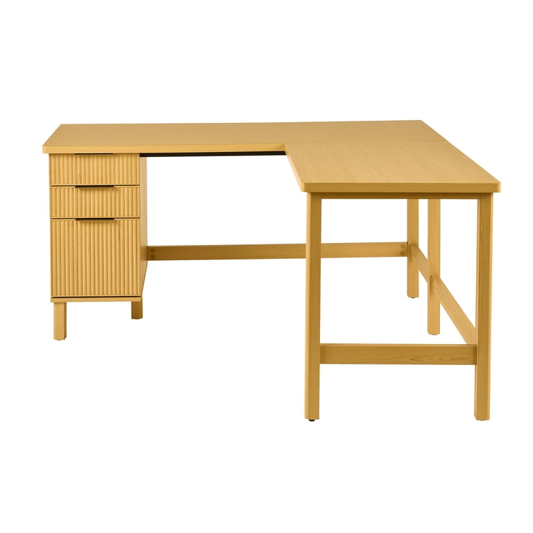 Better Homes & Gardens Lillian Fluted L-Shape Desk, Natural Pine