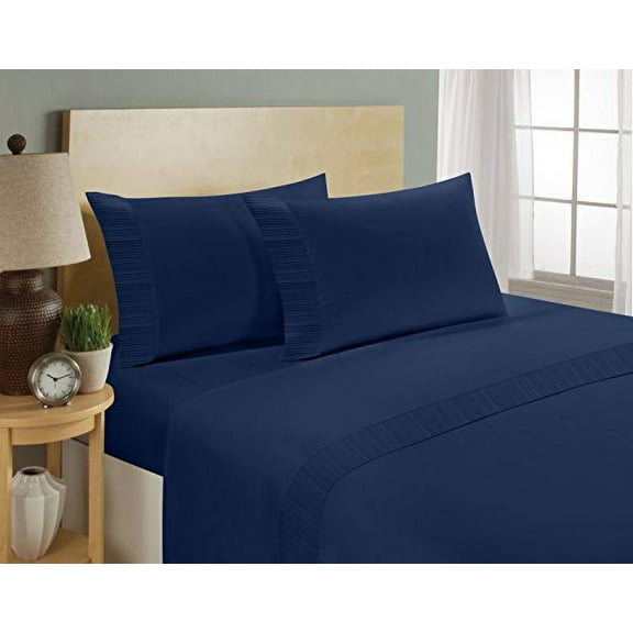 Chamberlain London 1800 Series Egyptian Comfort Easy Care Wrinkle Resistant Sheet Set (Full, Navy Blue)