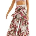 thumbnail image 2 of Women's Palazzo Wide Leg Pants High Waist Floral Print Tie Up Boho Hippie Trousers Beachwear, 2 of 6
