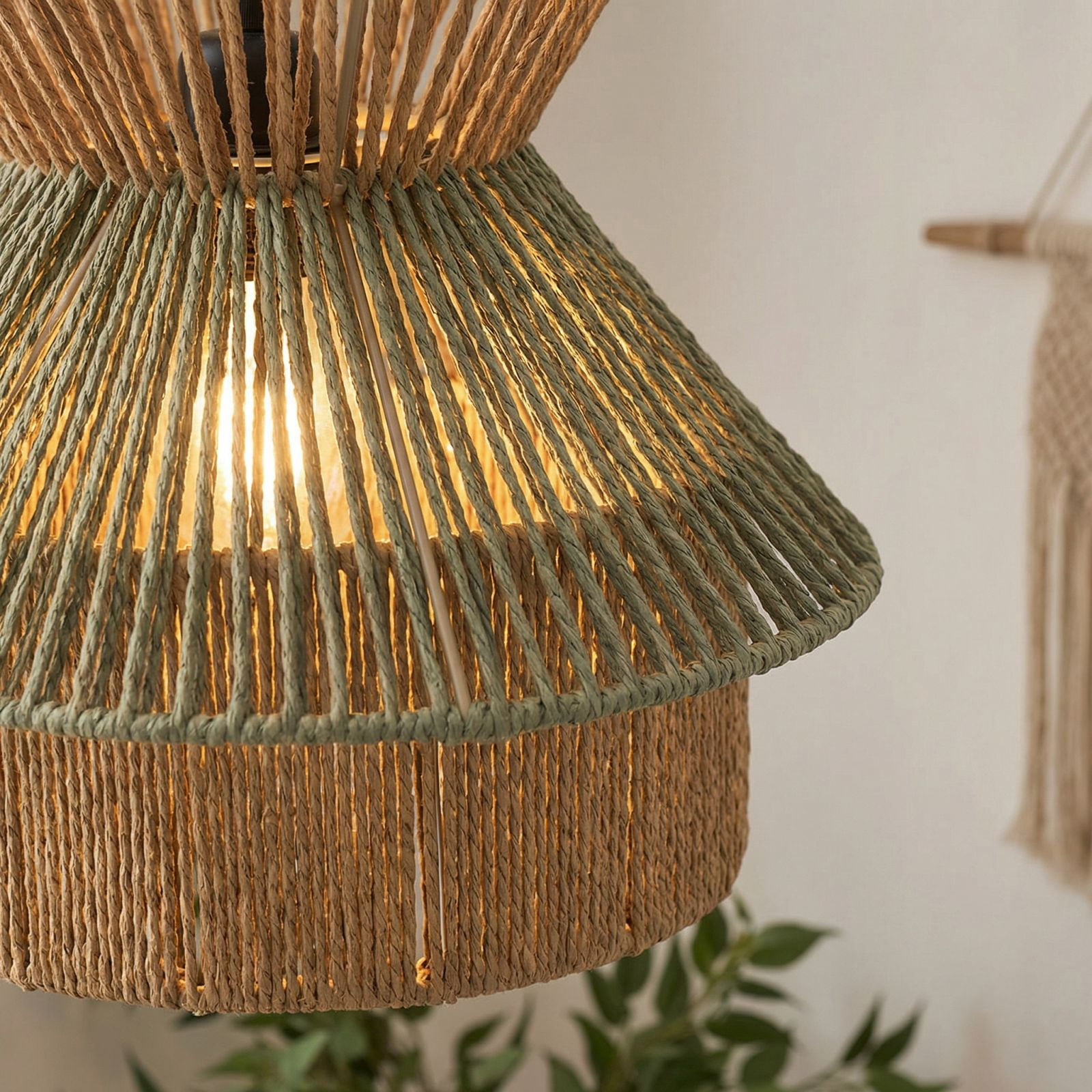 Handwoven Pendant Light Shade, 8.7in Vintage Style Rattan Lamp Cover for Ceiling Chandelier, Rustic Decorative Lampshade for Living Room, Woven Lighting Accessory