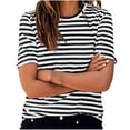 thumbnail image 2 of Horkkom Striped Shirt Women Summer Casual Short Sleeve Shirts Soft Comfy Crewneck T Shirts Black L, 2 of 7