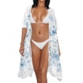 thumbnail image 3 of HELLHERO Blue Vintage Floral & Bird Kimono Cover Up - Lightweight Breathable Beachwear for Summer Vacation, Pool & Resort - Loose Fit Women's Swim Cover, 3 of 6