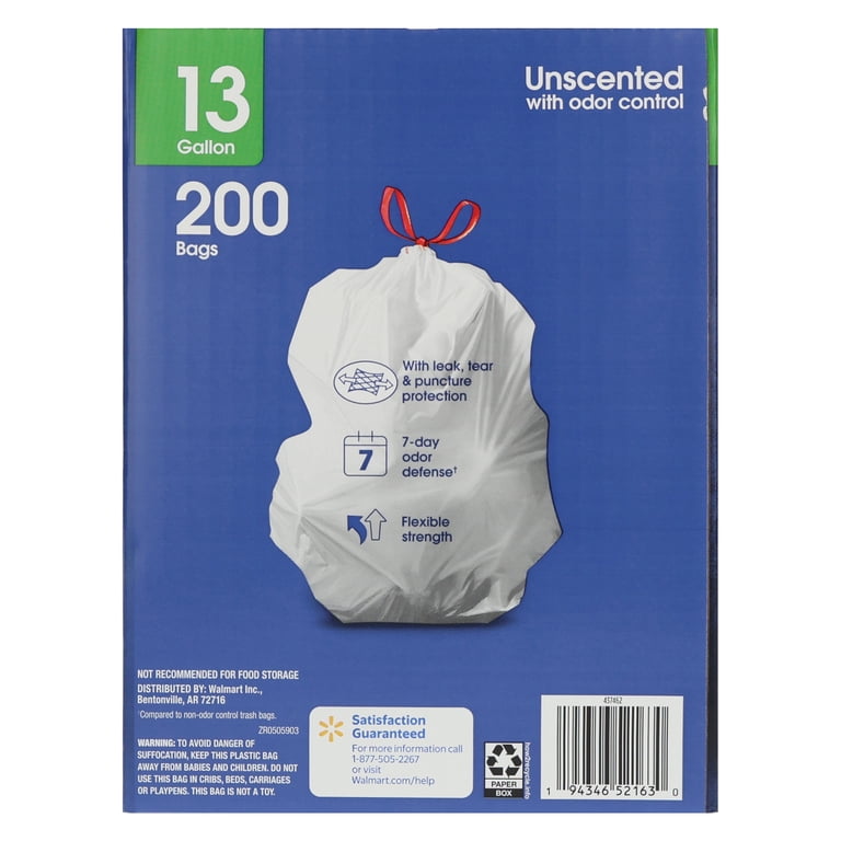 Great Value 13-Gallon Strong Flex Tall Kitchen Drawstring Trash