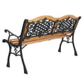 thumbnail image 4 of 49" Garden Bench, Outdoor Patio Park Chair, Hardwood Slats Cast Iron Frame Seat, A, 4 of 7