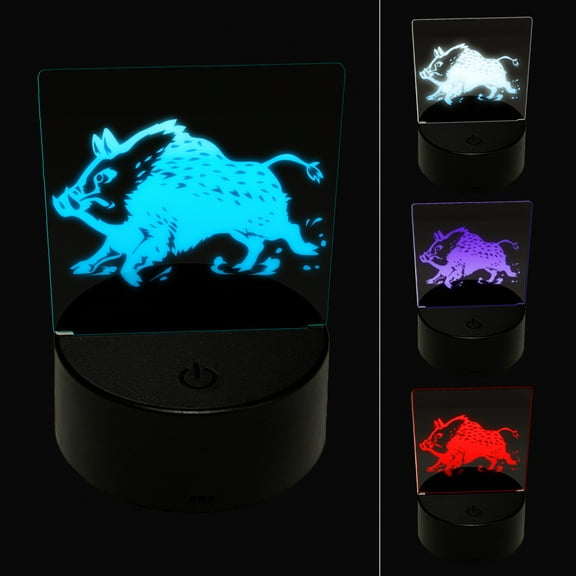 Charging Wild Boar Swine Pig LED Night Light Sign 3D Illusion Desk Nightstand Lamp