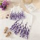 thumbnail image 5 of Conjunto de camiseta sin mangas con cuello redondo para niños, camiseta con estampado degradado y pantalones plisados, conjunto de dos piezas de poliéster para niños., 5 of 5