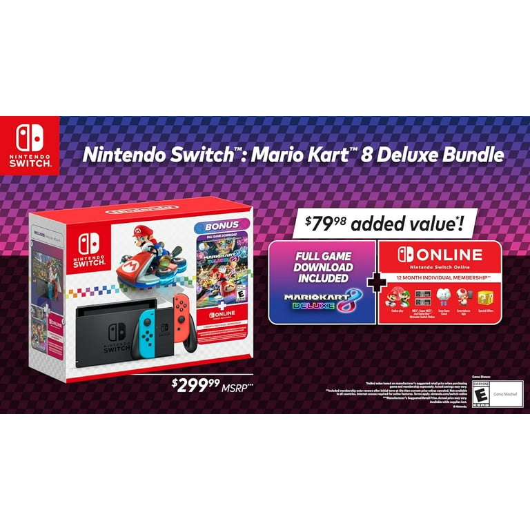 Nintendo Switch Pack: Mario Kart 8, Neon Joy-Con, Travel Case