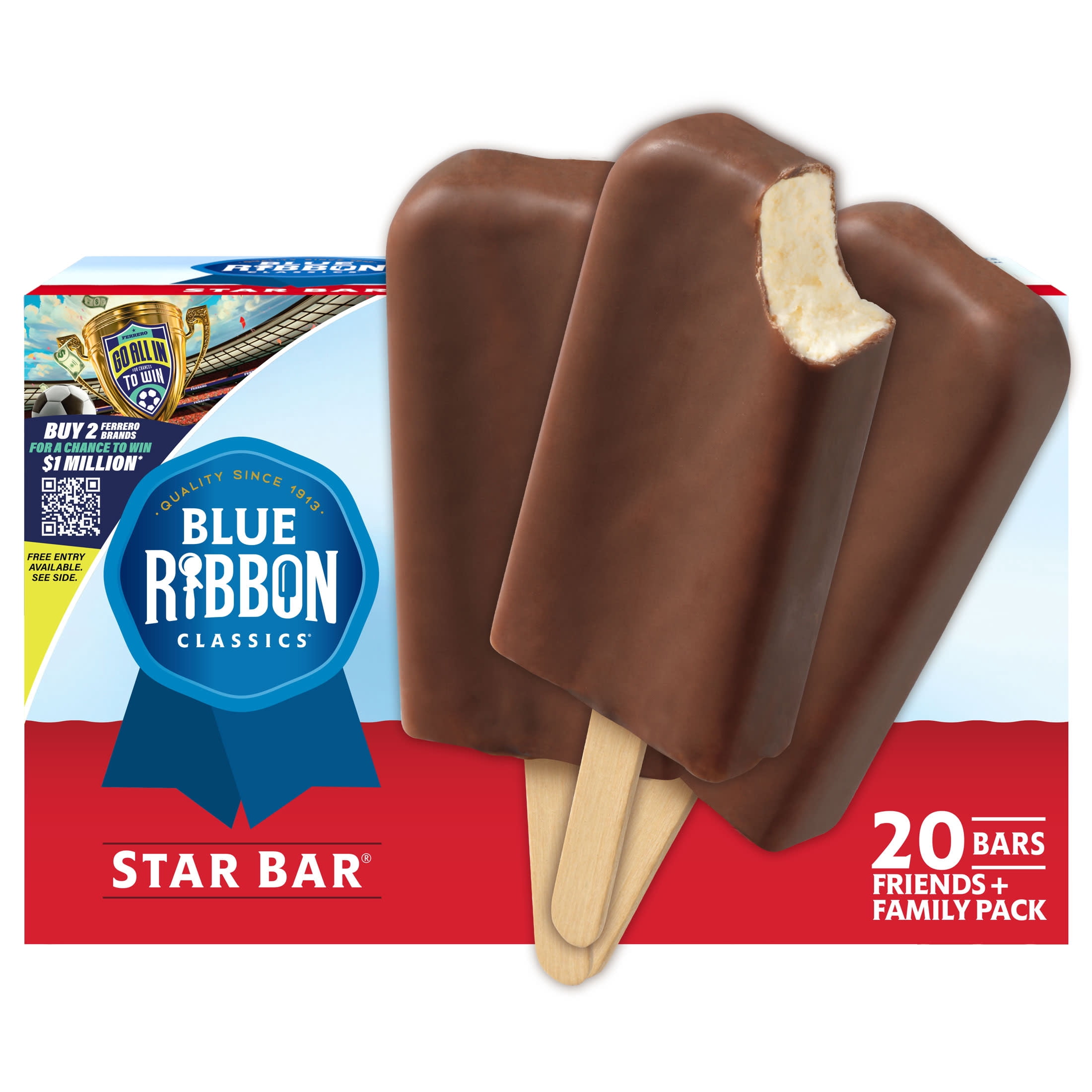 Blue Ribbon Classics Star Chocolate Flavored Coated Artificially Vanilla Flavored Frozen Dessert Treat Bar, 45 fl oz, 20 Pack