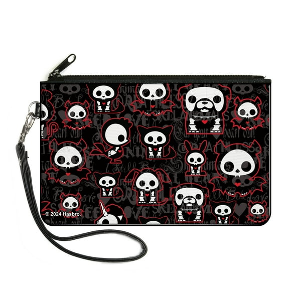 Skelanimals Wallet, Zip Clutch, Skelanimals Bonita the Unicorn Need Love Black Gray Red White, Canvas