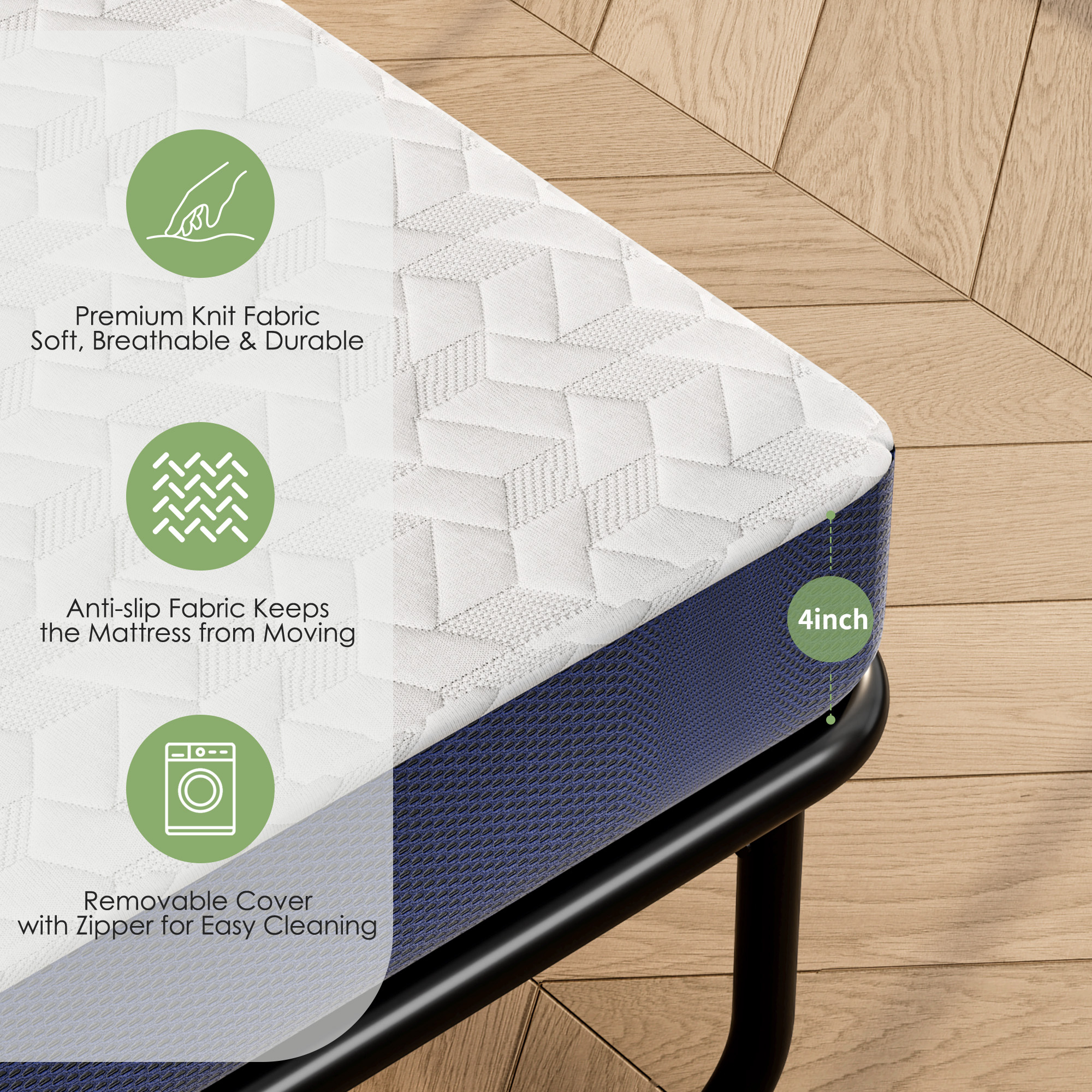 4 Inch Memory Foam Mattress Full Size, Pull-out Sofa Replacement Mattress with Removable Washable Cover, for Couch Beds Guest Rooms, Sofas, RVs & Boats,Blue(Sofa Not Included)