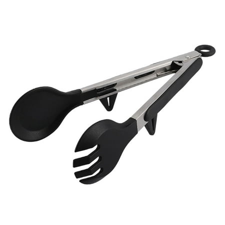 

Oiur Stainless Steel Silicone Food Tongs Non-scratch with Stand Comfortable Heat-resistant Handle Multipurpose Food Clip