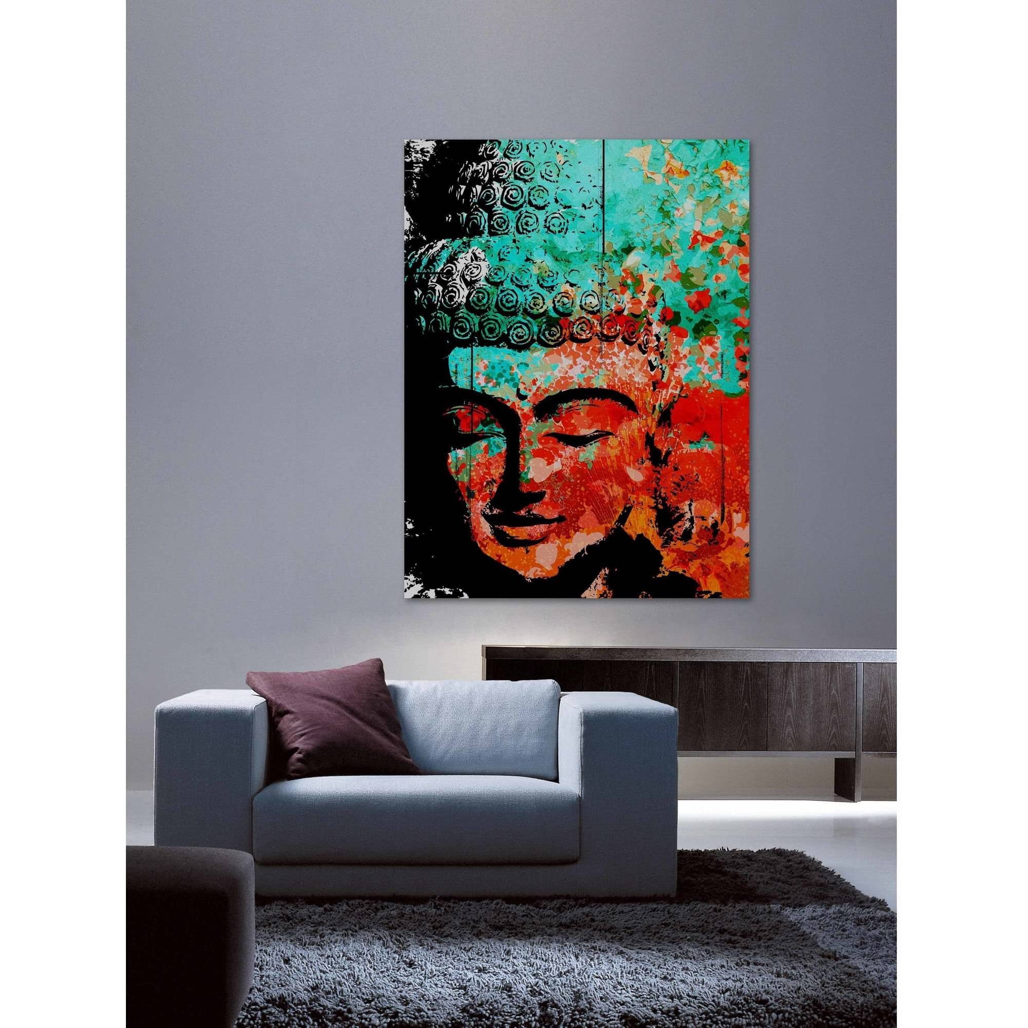 Marmont Hill "Buddha Green Red" by Rick Martin Painting Print on Wrapped Canvas
