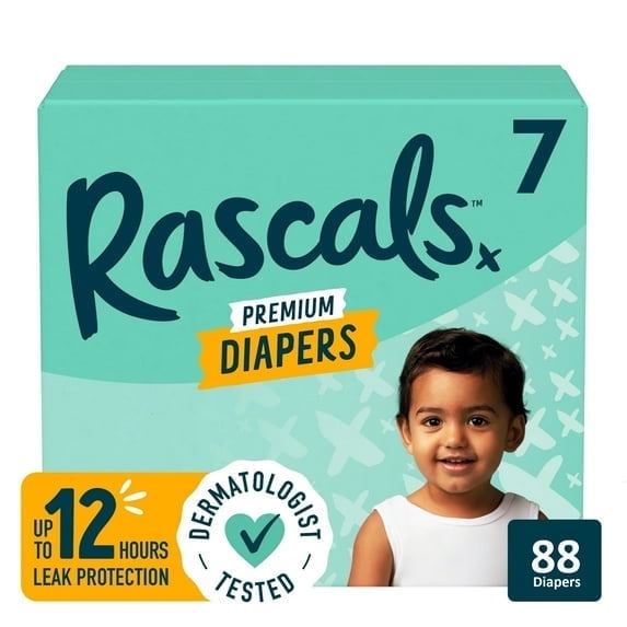 Rascals Premium Absorbent Baby Diapers Size 7, ( 88 Count )