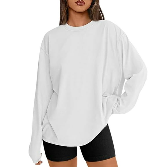 Puliio Womens T Shirts Pure Color Crewneck Long Sleeve T-Shirts Winter Milk Silk Soft Causal Basic Tee Shirts