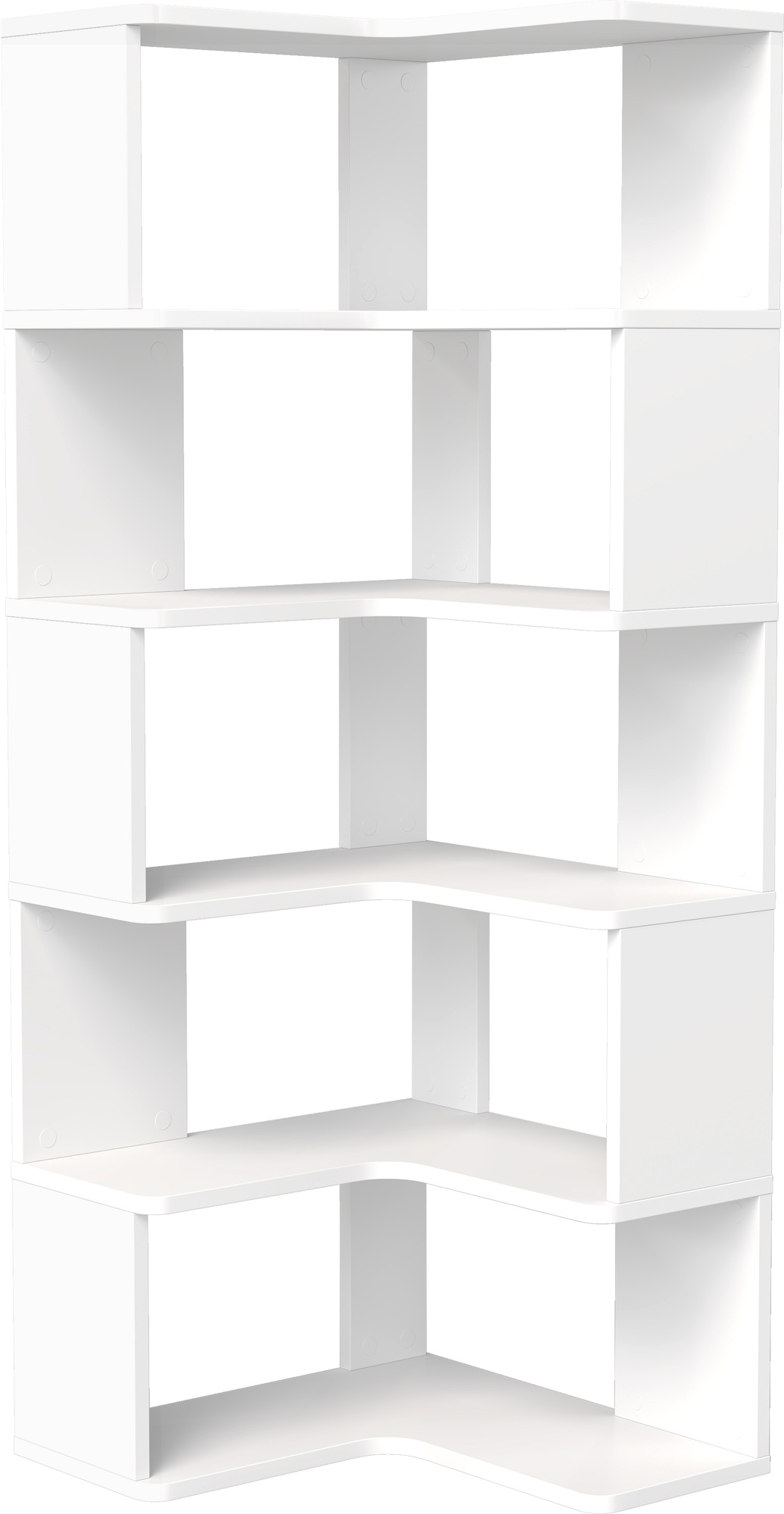 6-Tier Corner Bookshelf, 62.2" Tall Bookcase with Baffle, Large Modern Display Rack for Living Room, Home Office Storage, White