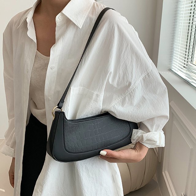 Bolsa De Hombro Bolso bandolera para mujer Bolso bandolera de PU con patrón de cocodrilo (Negro) Likrtyny Para Estrenar