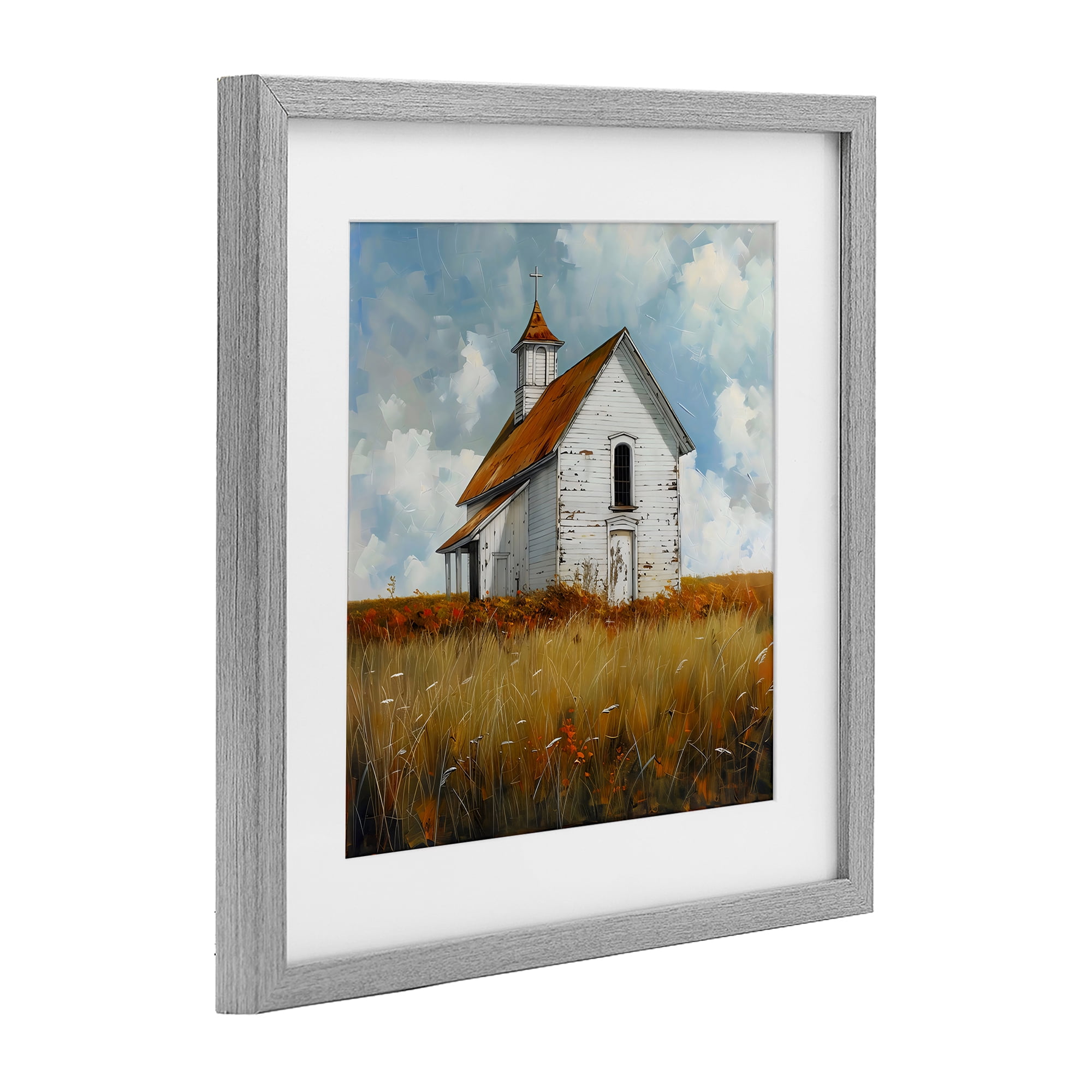 Stupell Industries Rustic Church in Field Gray Framed Print Under Glass, design by Creative Studio