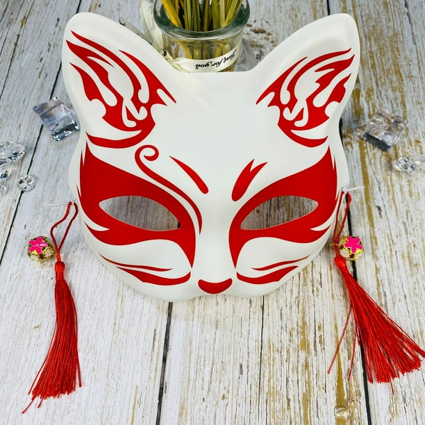 Máscara de zorro de gato pintada a mano, accesorio de Cosplay de Festival de Halloween, máscara japonesa de media cara, Anime Demon Slayer