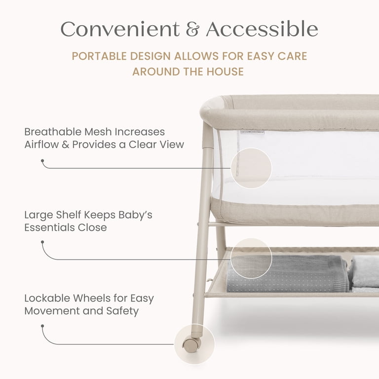 Delta Children Haven AirFlow Bassinet with Breathable Mesh and Wheels, Tan