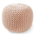 thumbnail image 2 of Casafield Round Pouf Ottoman, Light Pink - 20" Dia x 14.5" High Cotton Knit Foot Stool - Boho Floor Pouffe for Living Room, 2 of 8