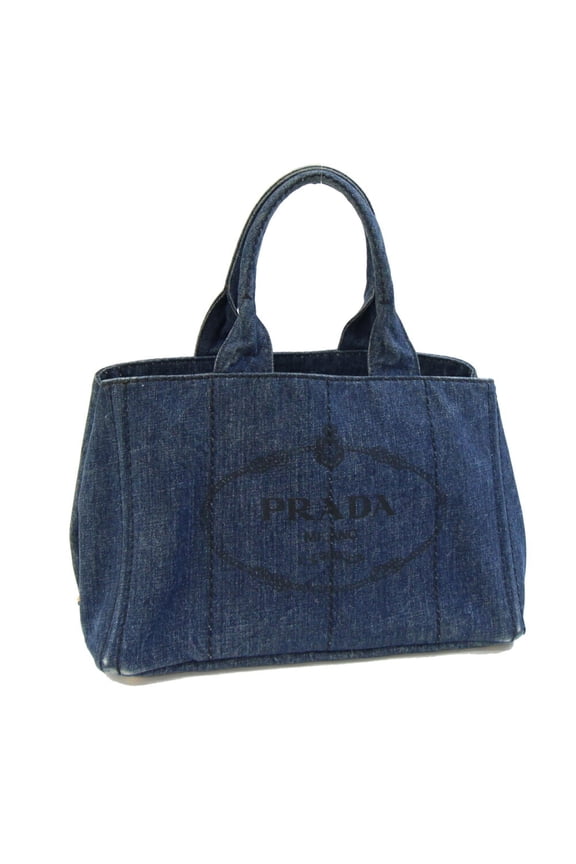 Pre-Owned Prada Canapa Tote Bag B1877B Blue Denim Handbag for Women (Good)