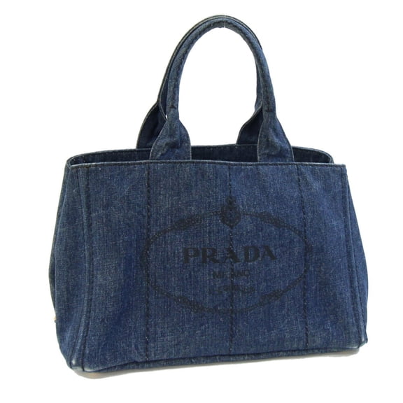Pre-Owned Prada Canapa Tote Bag B1877B Blue Denim Handbag for Women (Good)