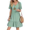 thumbnail image 1 of Daeful Robe Mini pour Femmes Manches Courtes Robes de Soirée Col en V Kaftan Été Plage Robe d'Été Vert Clair 2TG, 1 of 3
