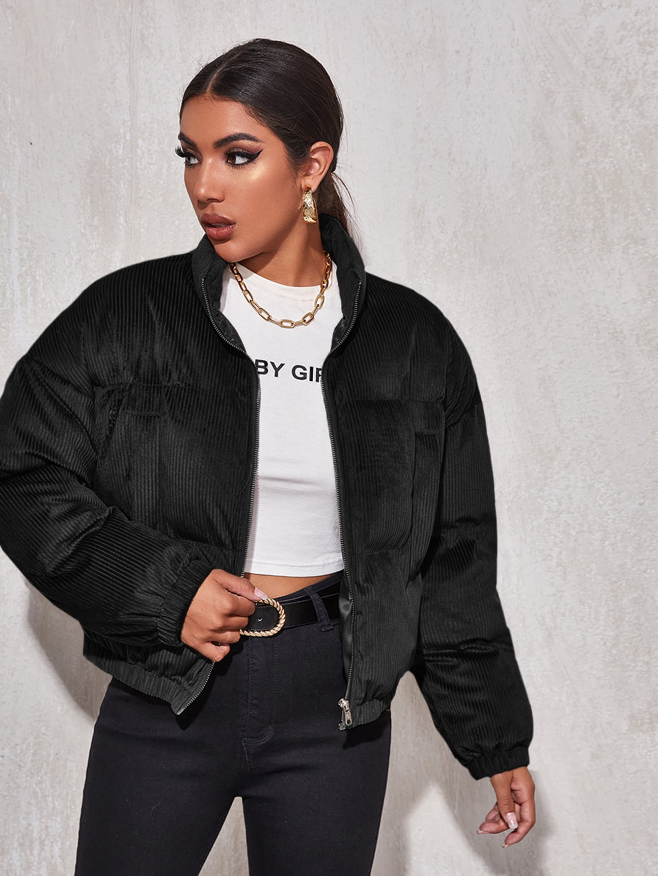 Women's Drop Shoulder Cord Puffer 