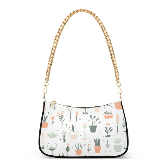 FORMRS Womens Shoulder Bag with Chain Strap Clutch Purse Cute Tote Handbag, Green Garden Pattern
