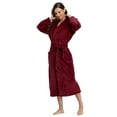 thumbnail image 2 of PajamaX Fleece Womens Bathrobe, Long Plush Robes for Women, Two Side Pockets and Belts, Warm and Cozy (Burgundy, XL), 2 of 6