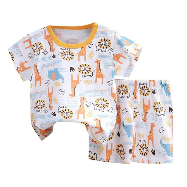 Sunnyoo Pyjama pour Garçons Tout-Petits, Haut à Manches Courtes et Shorts, Taille 3M-7Y