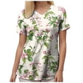 thumbnail image 2 of NIEWTR Women's V Neck Floral Print Scrub Tops Breathable Nursing Uniform Shirts with Pockets Wrinkle Resistant Fabric(Beige,3XL), 2 of 3