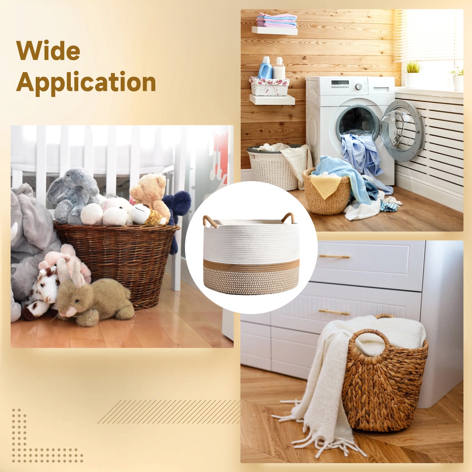 Cotton Woven Basket with Handles, 15.7" x 13" Large Cotton Rope Woven Storage Basket for Organizing, Laundry Hamper, Round Toy Organizer Bin for Nursery, Living Room, Bedroom