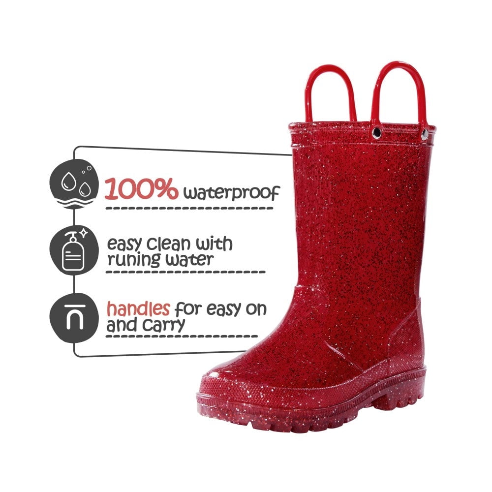 BOCCA Kids Red Glitter Waterproof Rain Boot For Girls Size 12